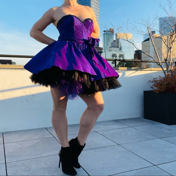 Corset Crystal Chameleon Silk Tutu Standing A-Line Princess Strapless Mini Dress - Picture 10 of 16